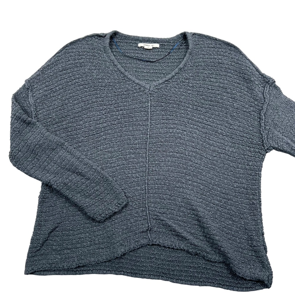 O'Neill Sweater Womens M Blue Gray V-Neck Oversized Textured Cotton Knit